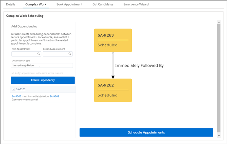 Select appointments to be scheduled back-to-back on the same day and to the same resource.