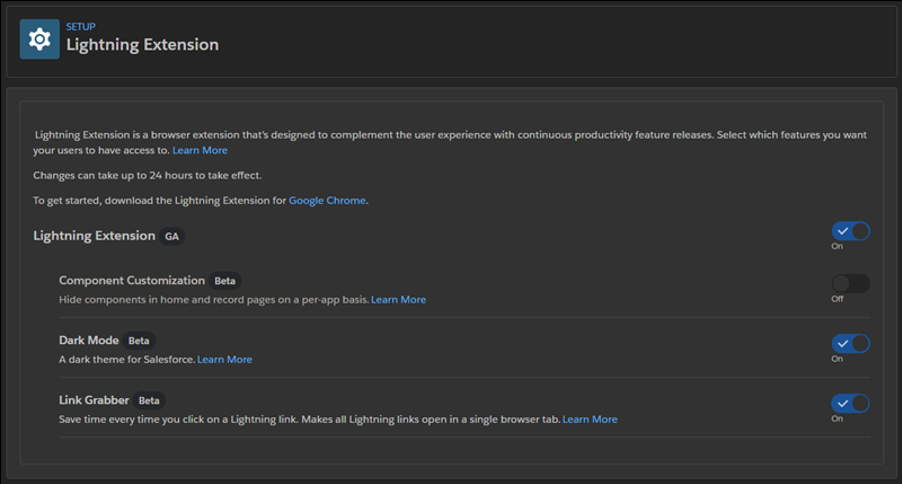 Lightning Extension Setup page
